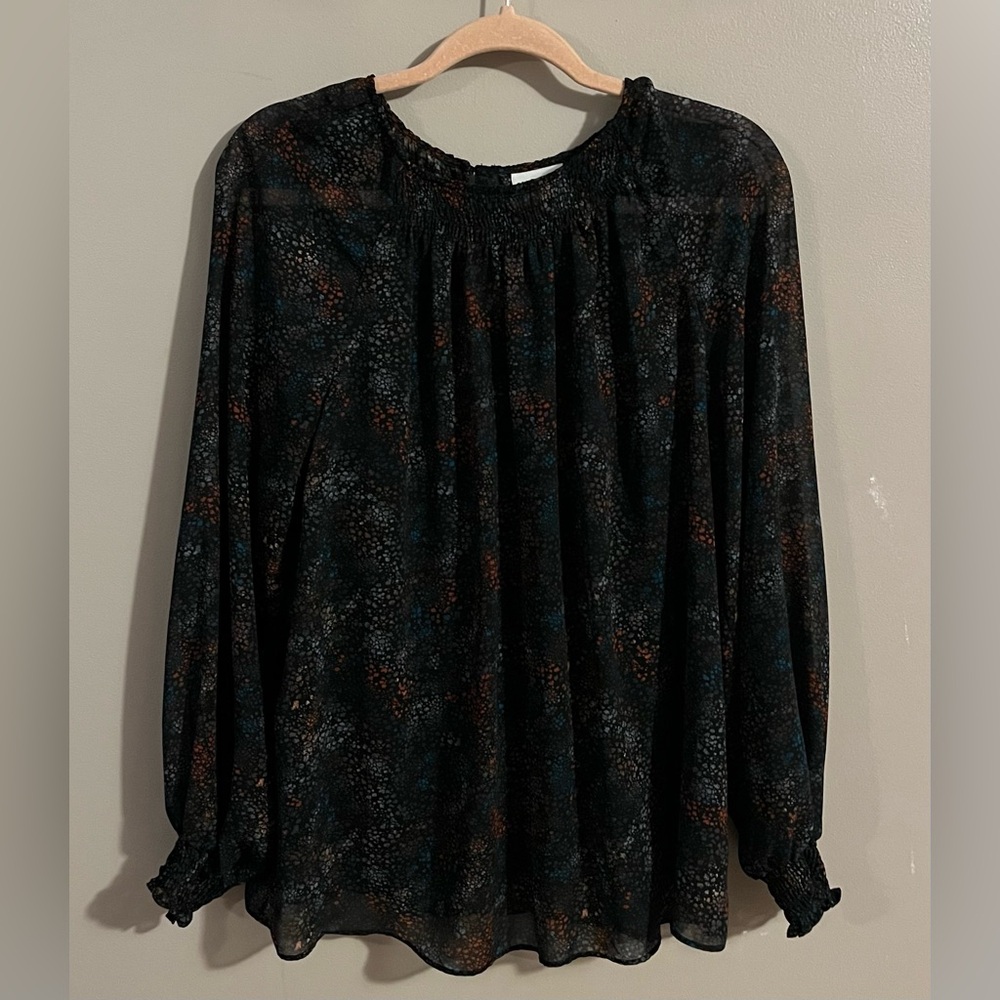 Women's Black Printed Long-Sleeve Blouse